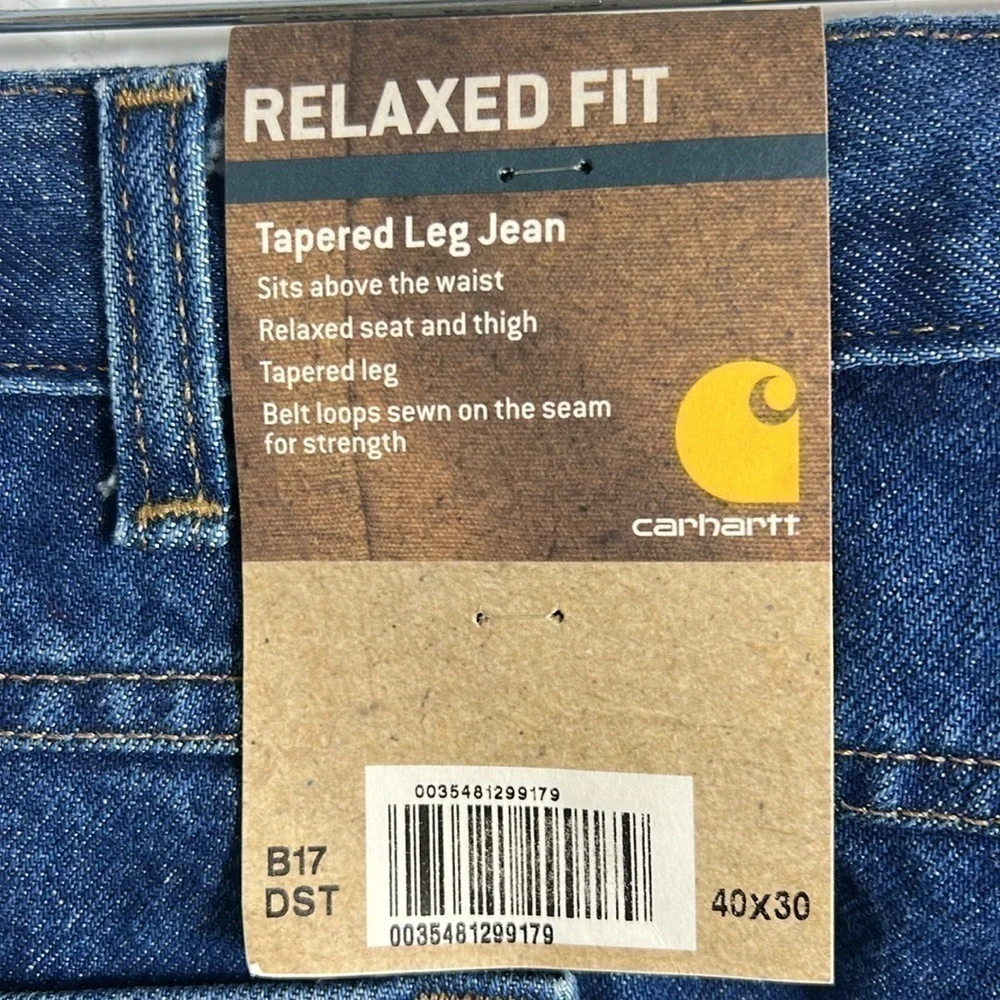 NWT Carhartt Relaxed Fit Tapered Leg Dark Blue Jeans Mens Size 40x30 - Picture 4 of 9